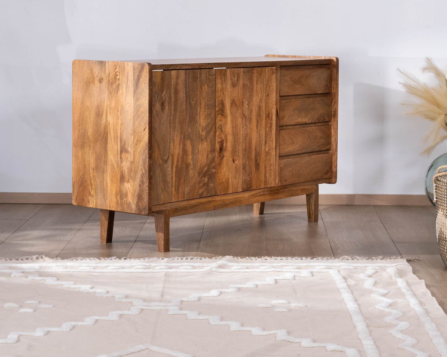 Meuble sous vasque 140 cm en manguier foncé avec portes et tiroirs "Kahiko"