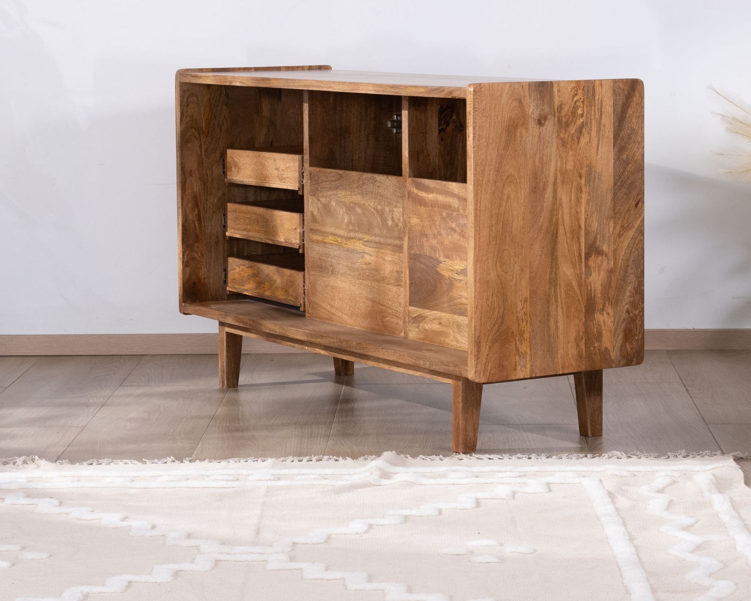 Meuble sous vasque 140 cm en manguier foncé avec portes et tiroirs "Kahiko"