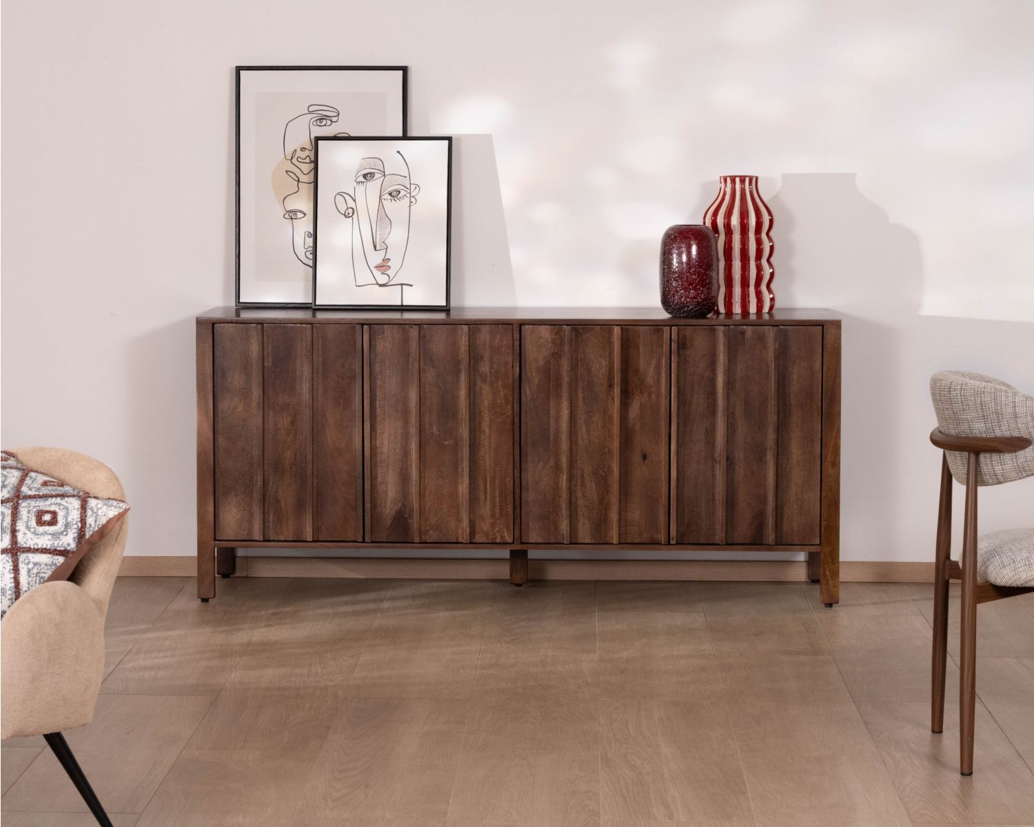 Enfilade esprit zen en manguier 180 cm « Sicora » teinte noyer
