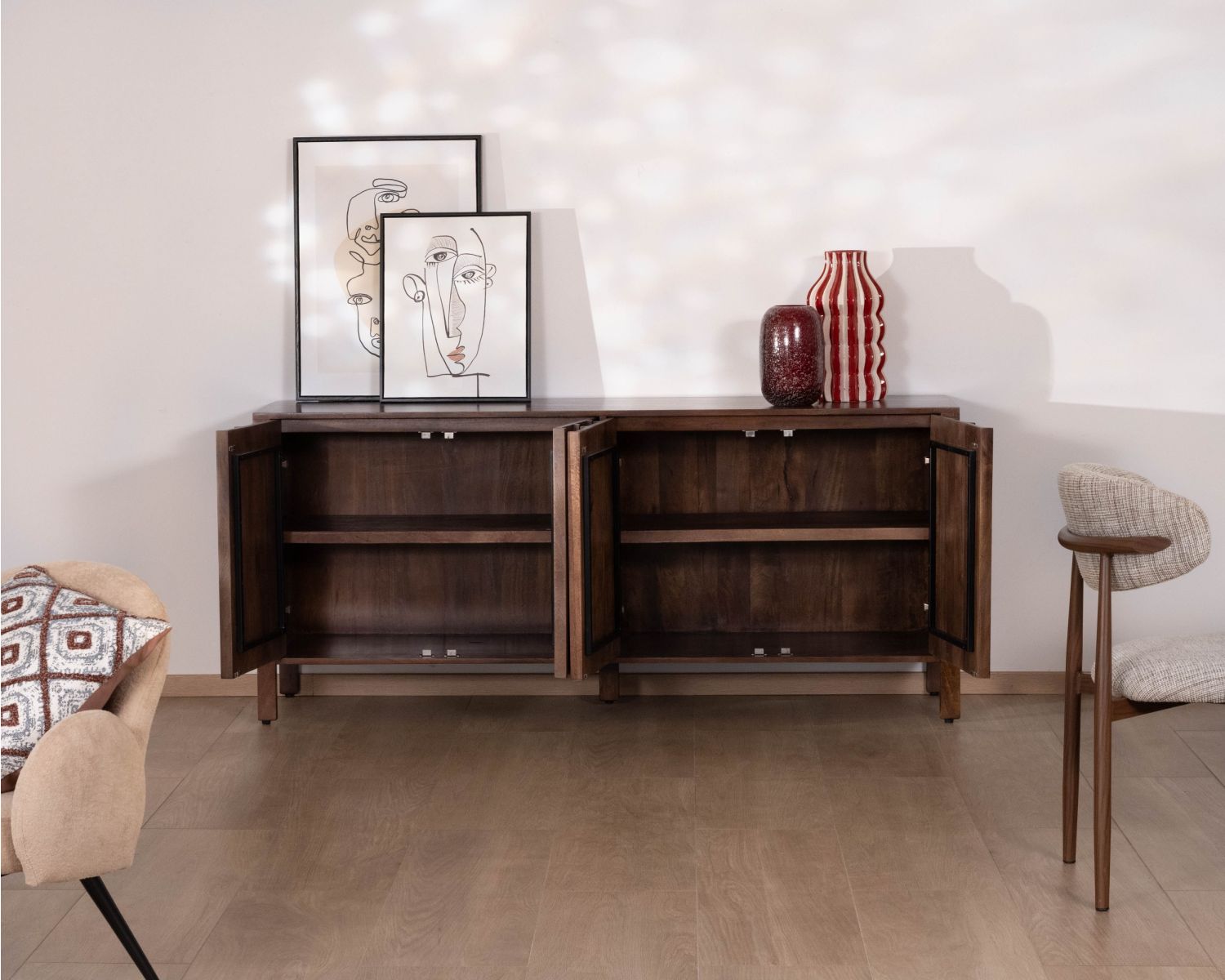 Enfilade esprit zen en manguier 180 cm « Sicora » teinte noyer