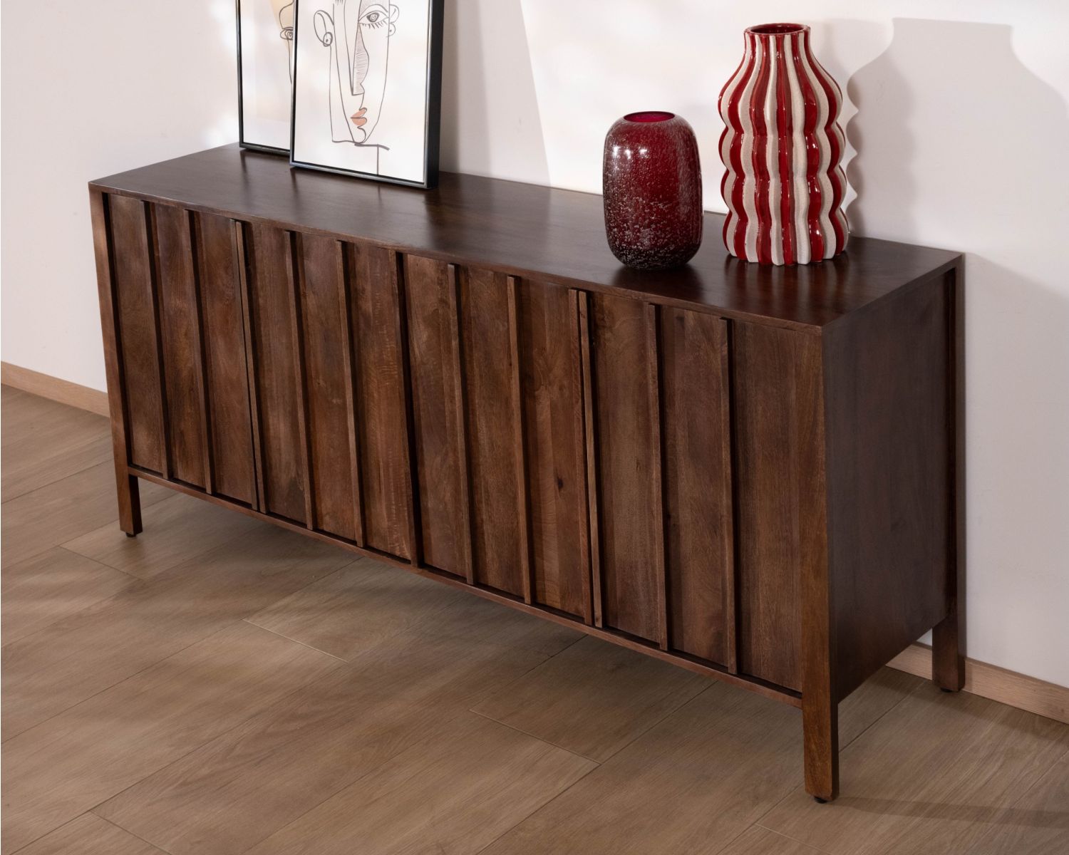 Enfilade esprit zen en manguier 180 cm « Sicora » teinte noyer