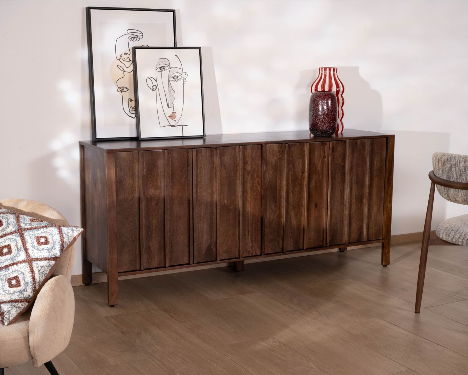 Enfilade esprit zen en manguier 180 cm « Sicora » teinte noyer