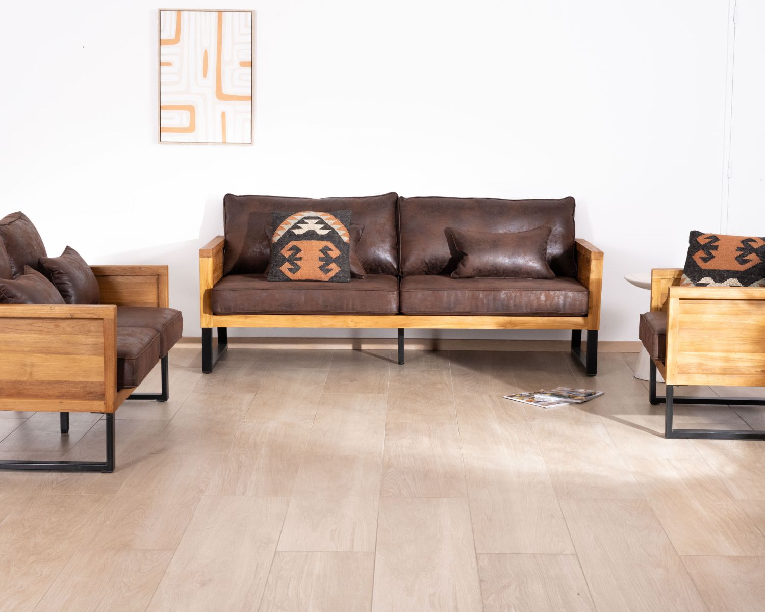 Canapé 3 personnes style club teck et tissu 192 cm "Roster"