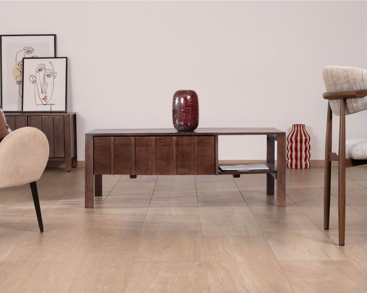 Table basse rectangulaire esprit zen en manguier teinte noyer "Sicora "