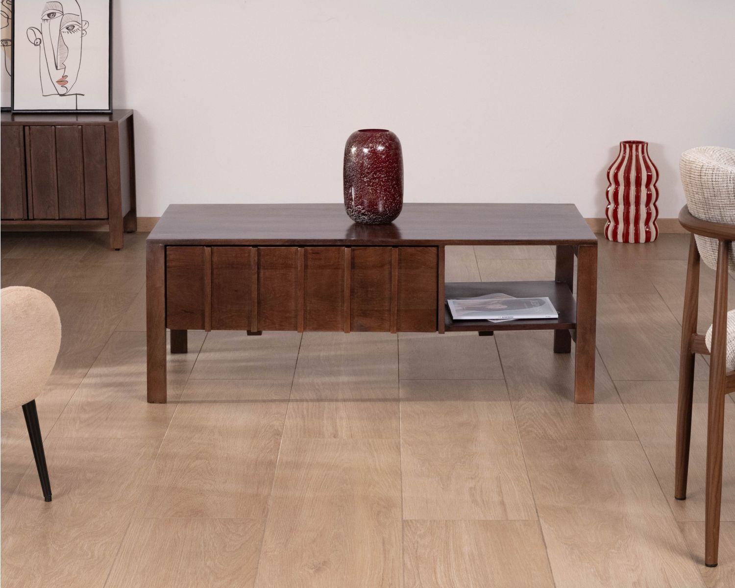 Table basse rectangulaire esprit zen en manguier teinte noyer "Sicora "