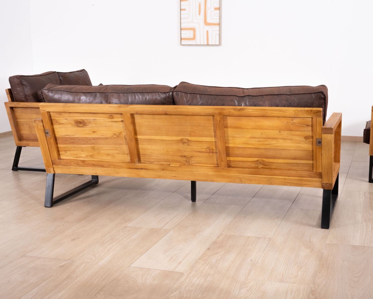 Canapé 3 personnes style club teck et tissu 192 cm "Roster"