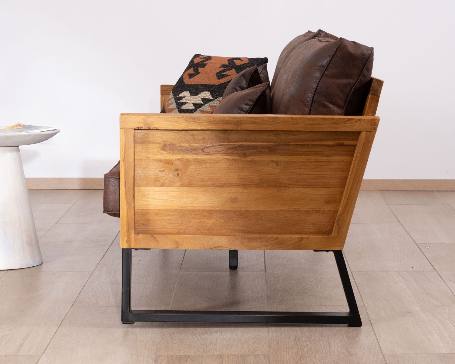 Canapé 3 personnes style club teck et tissu 192 cm "Roster"