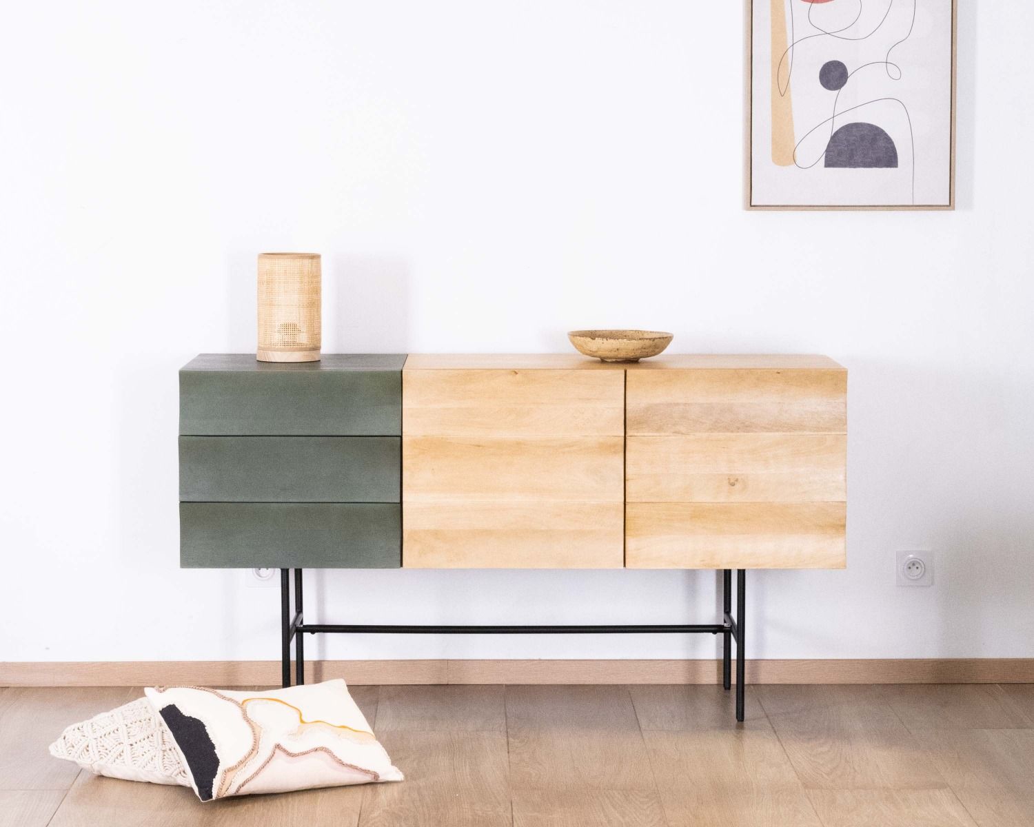 Buffet 3 portes japandi bicolore bois et métal "Elegancy" 150 cm