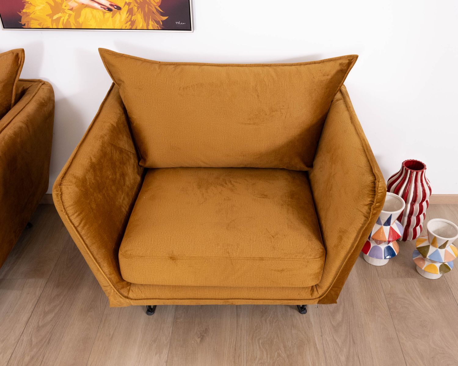 Fauteuil vintage ocre en tissu et métal ultra confort "Hasting"