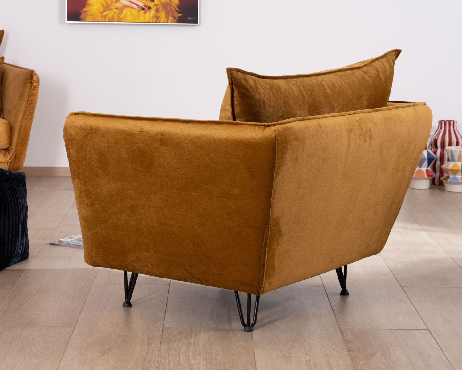 Fauteuil vintage ocre en tissu et métal ultra confort "Hasting"