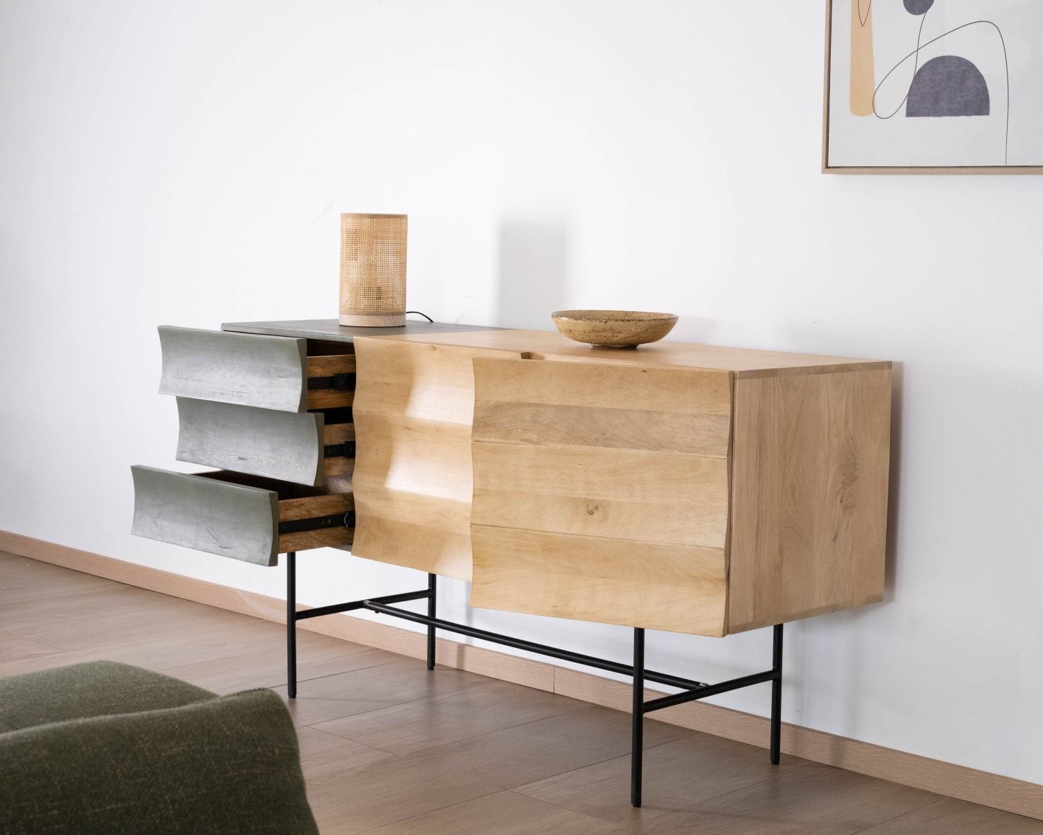 Buffet 3 portes japandi bicolore bois et métal "Elegancy" 150 cm