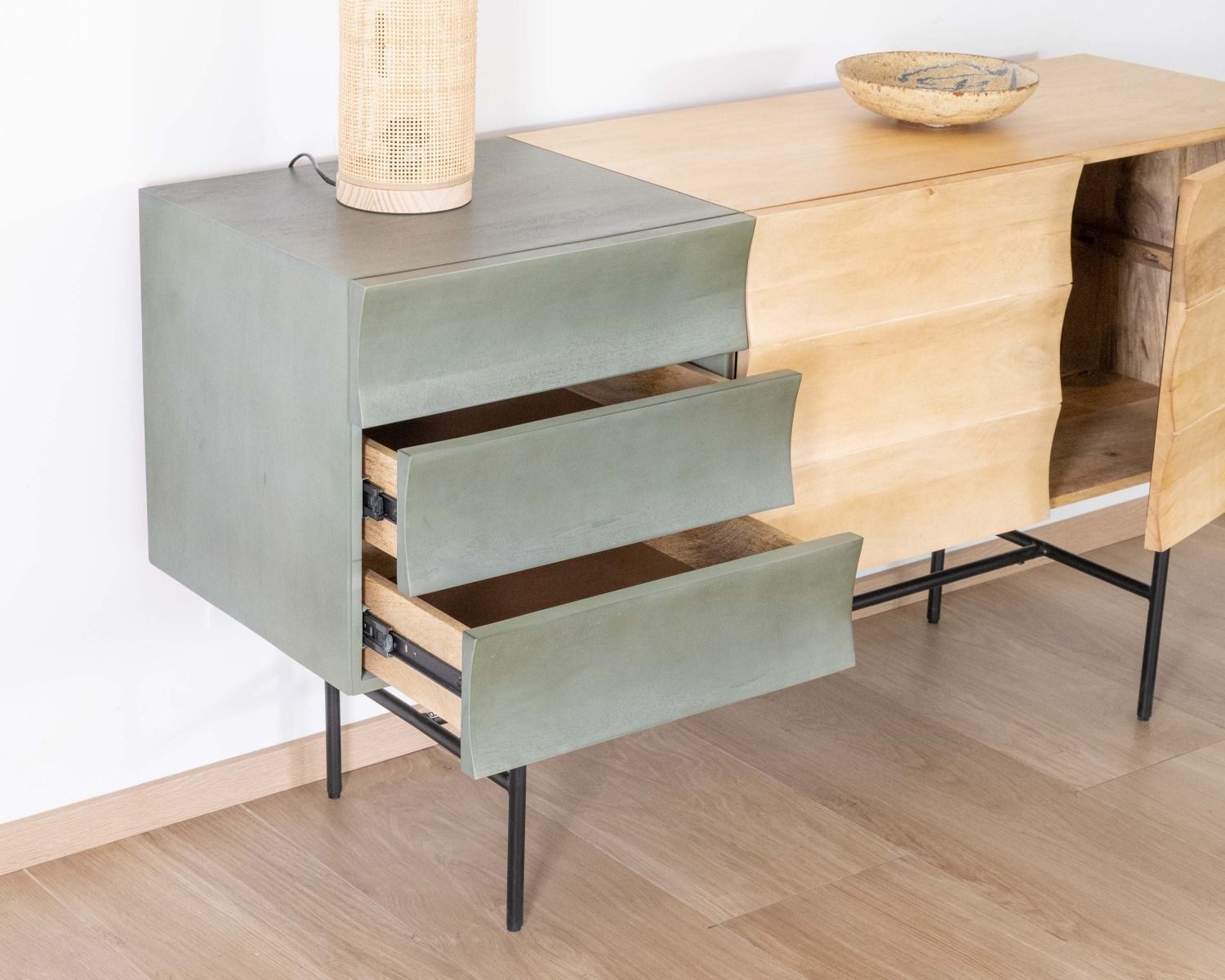 Buffet 3 portes japandi bicolore bois et métal "Elegancy" 150 cm