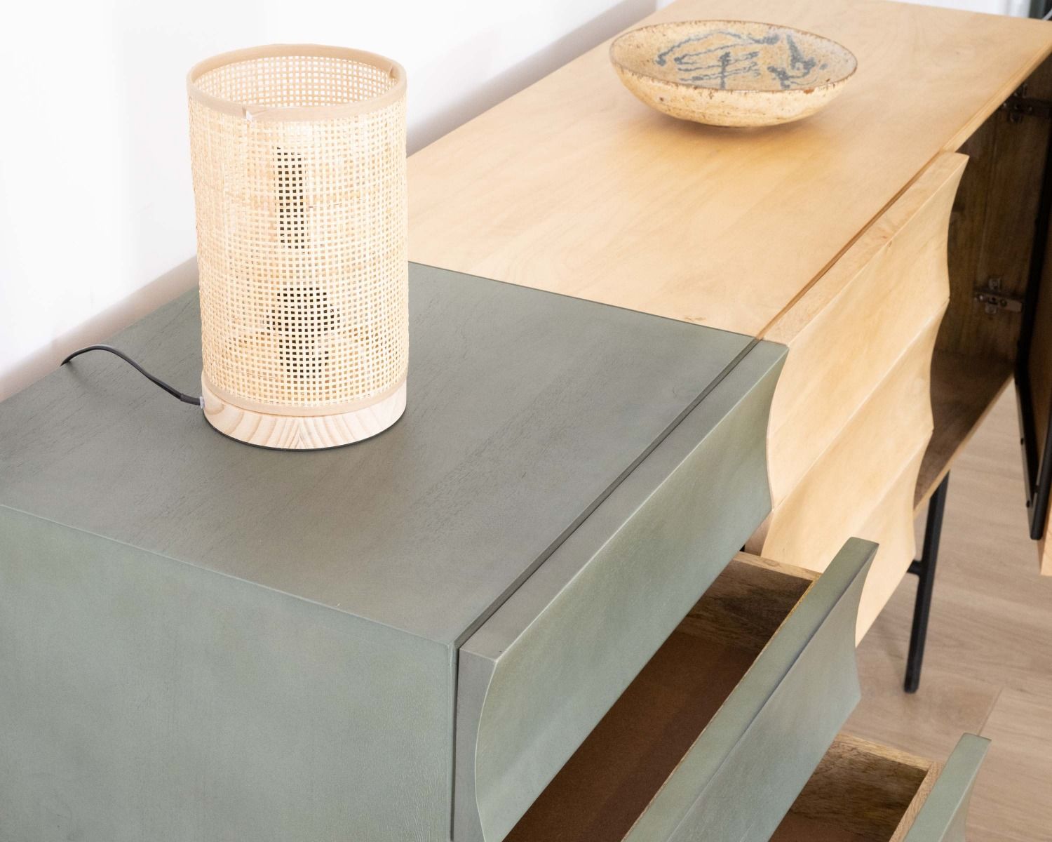 Buffet 3 portes japandi bicolore bois et métal "Elegancy" 150 cm