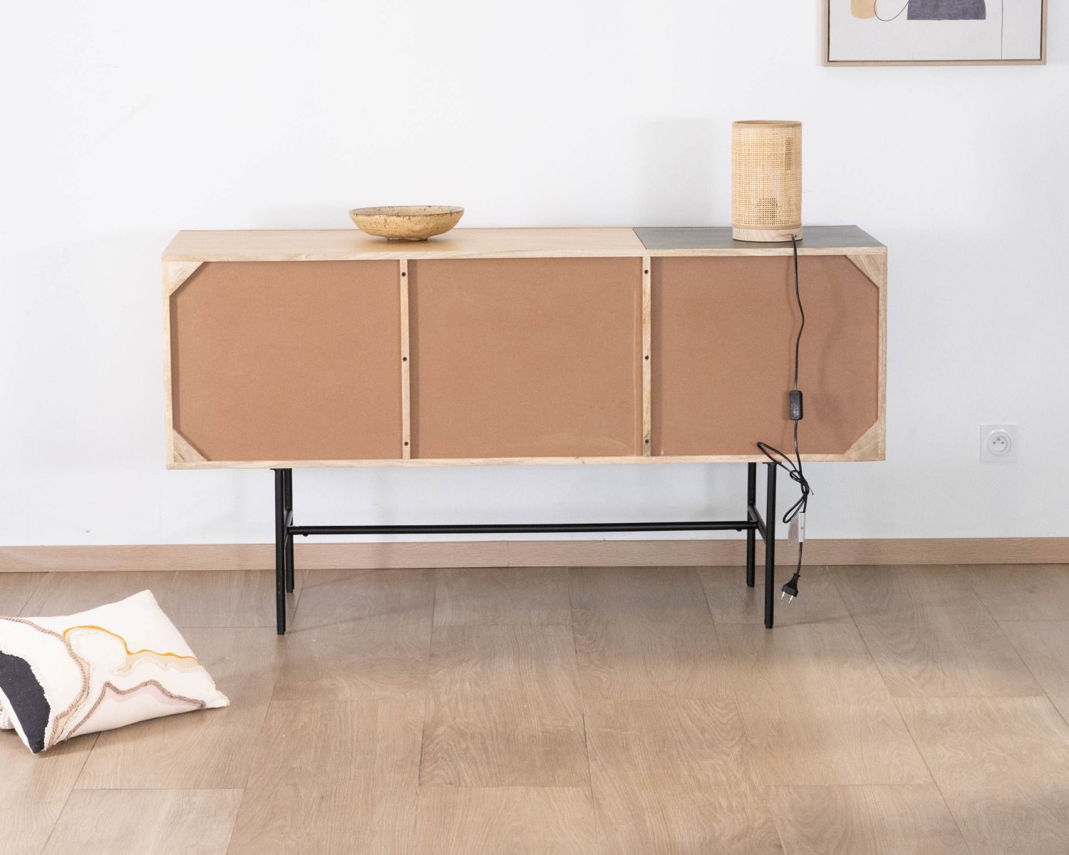 Buffet 3 portes japandi bicolore bois et métal "Elegancy" 150 cm