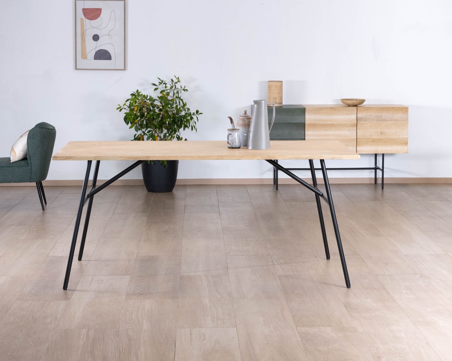 Table de repas style épuré japandi plateau bois pieds métal "Elegancy"