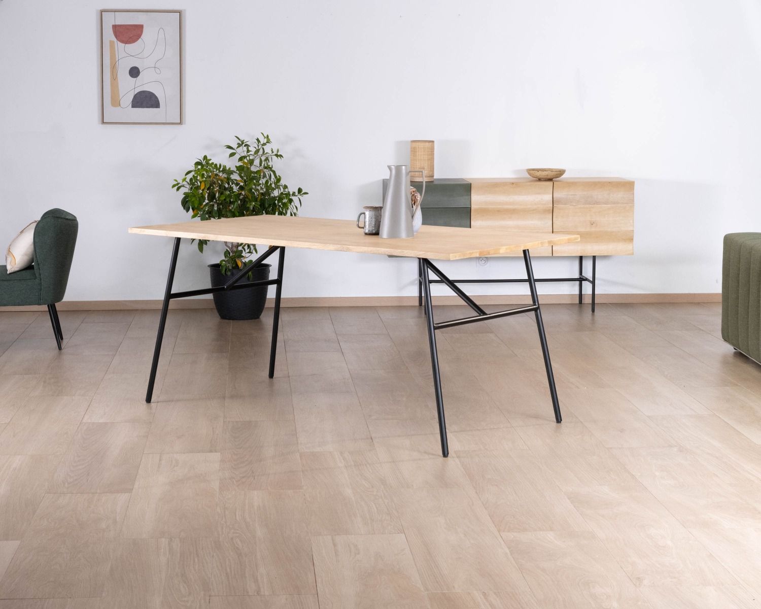 Table de repas style épuré japandi plateau bois pieds métal "Elegancy"