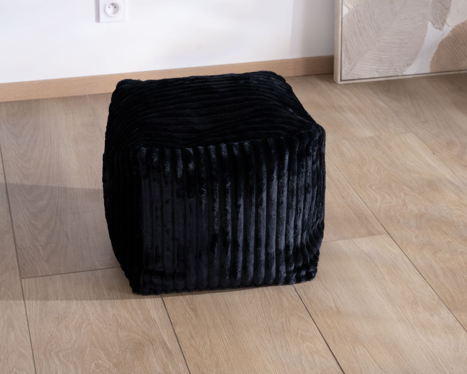 Pouf carré en velours côtelé anthracite "Lizard" esprit cosy chic