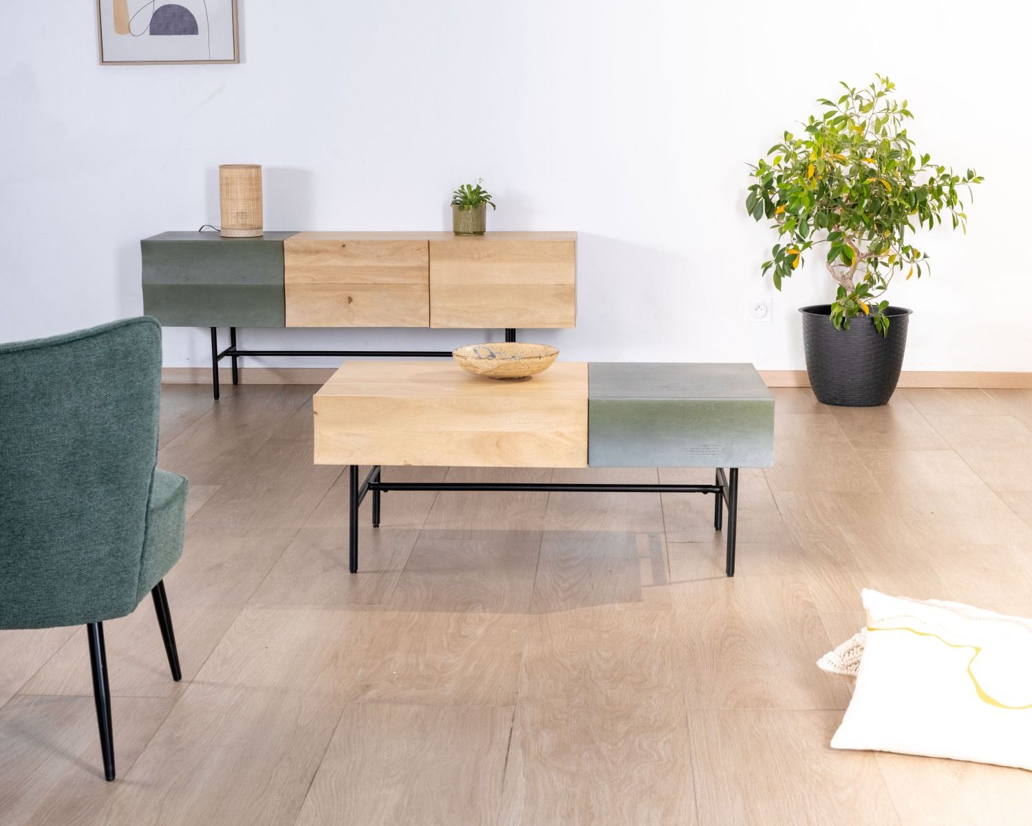 Table basse rectangulaire bois et métal 100x55 cm "Elegancy"