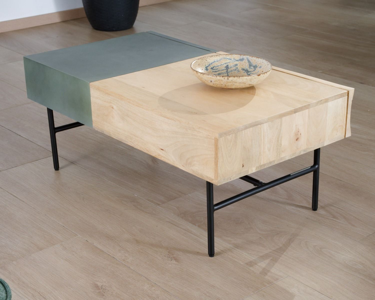 Table basse rectangulaire bois et métal 100x55 cm "Elegancy"