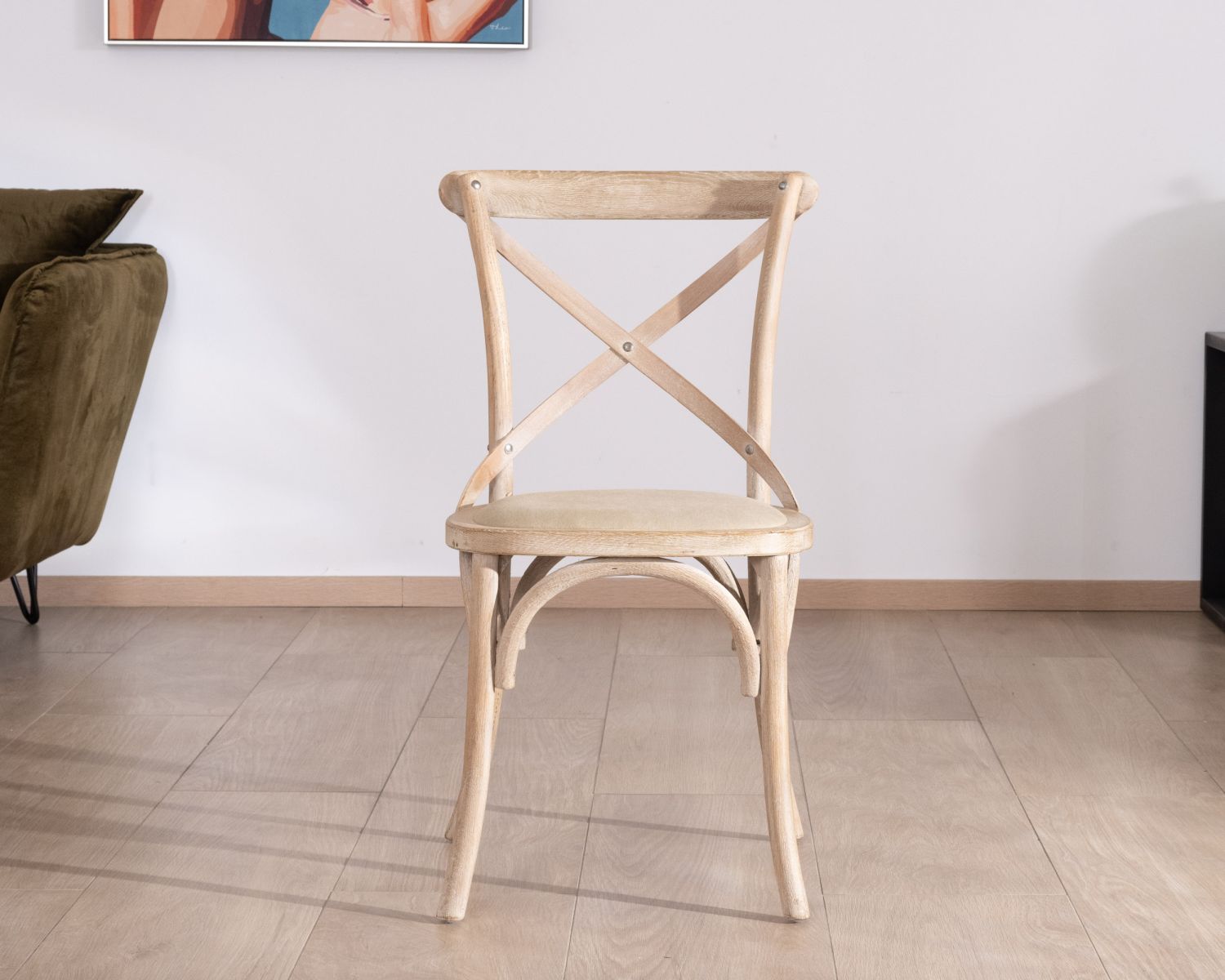 Chaise de repas esprit bistrot en chêne et assise tissu "Brosti"