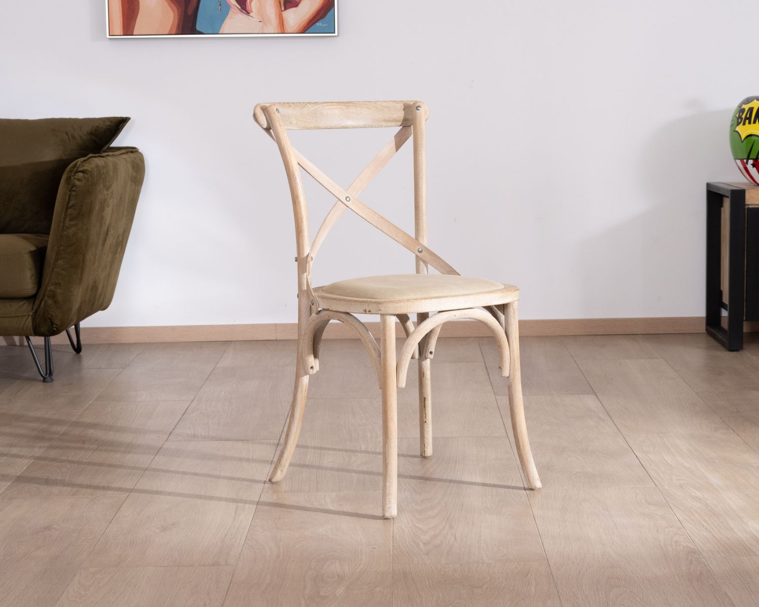 Chaise de repas esprit bistrot en chêne et assise tissu "Brosti"