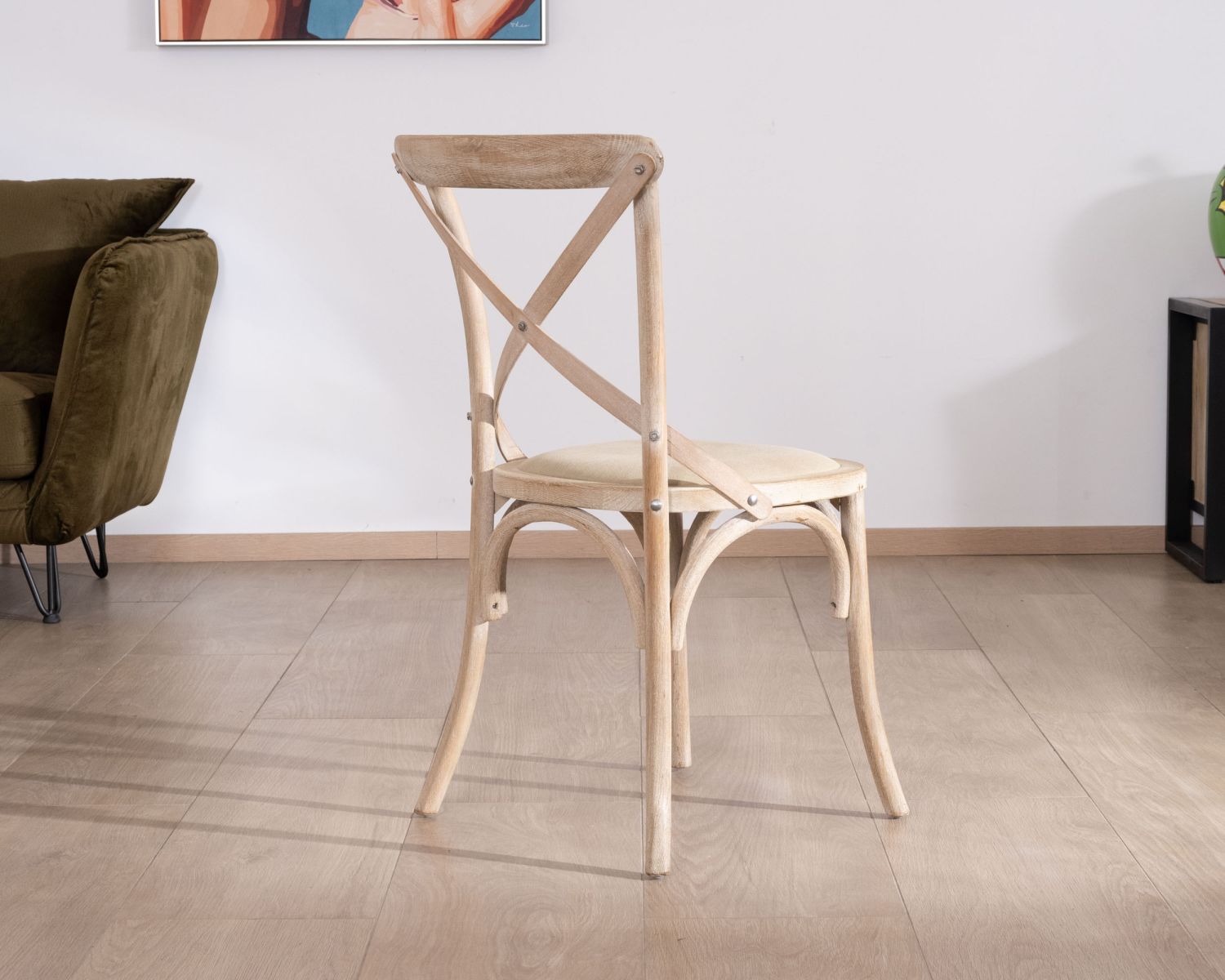 Chaise de repas esprit bistrot en chêne et assise tissu "Brosti"
