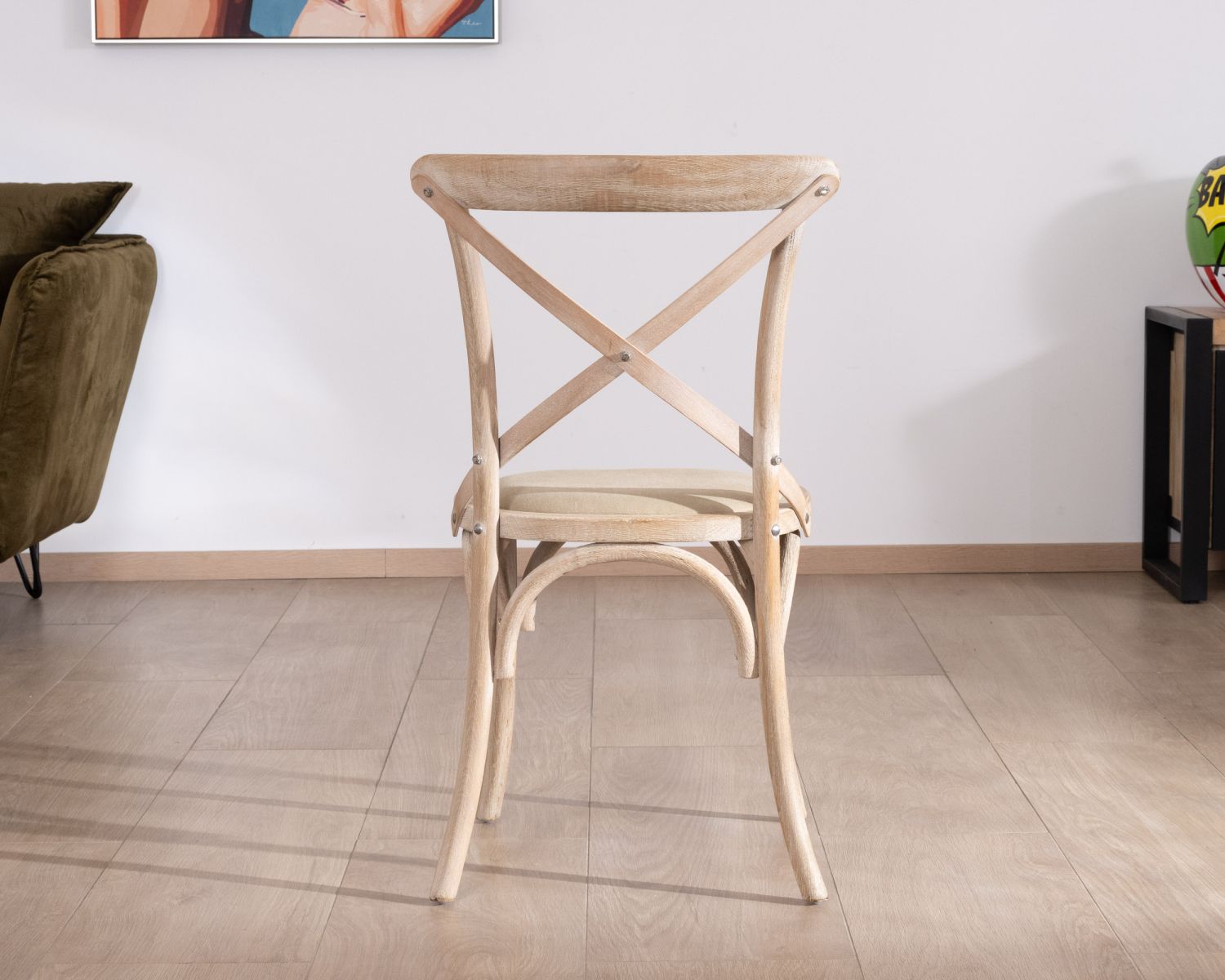 Chaise de repas esprit bistrot en chêne et assise tissu "Brosti"