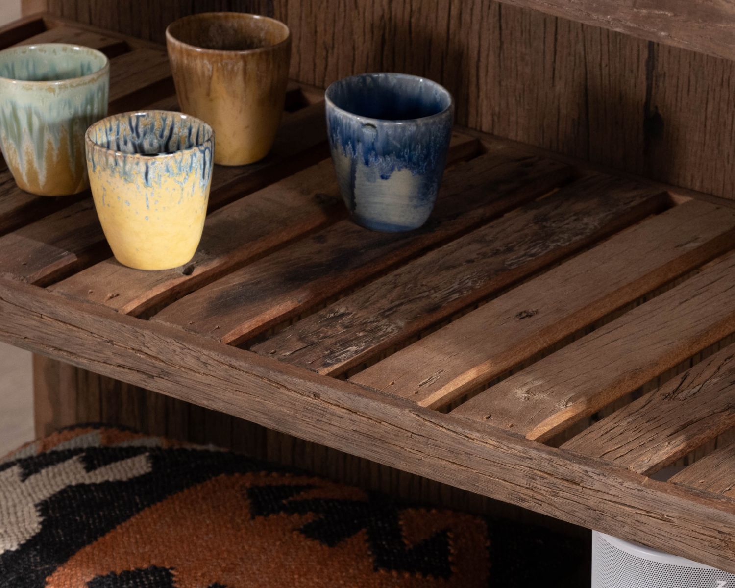  Billot de cuisine en teck recyclé et plateau marbre blanc "Grana"