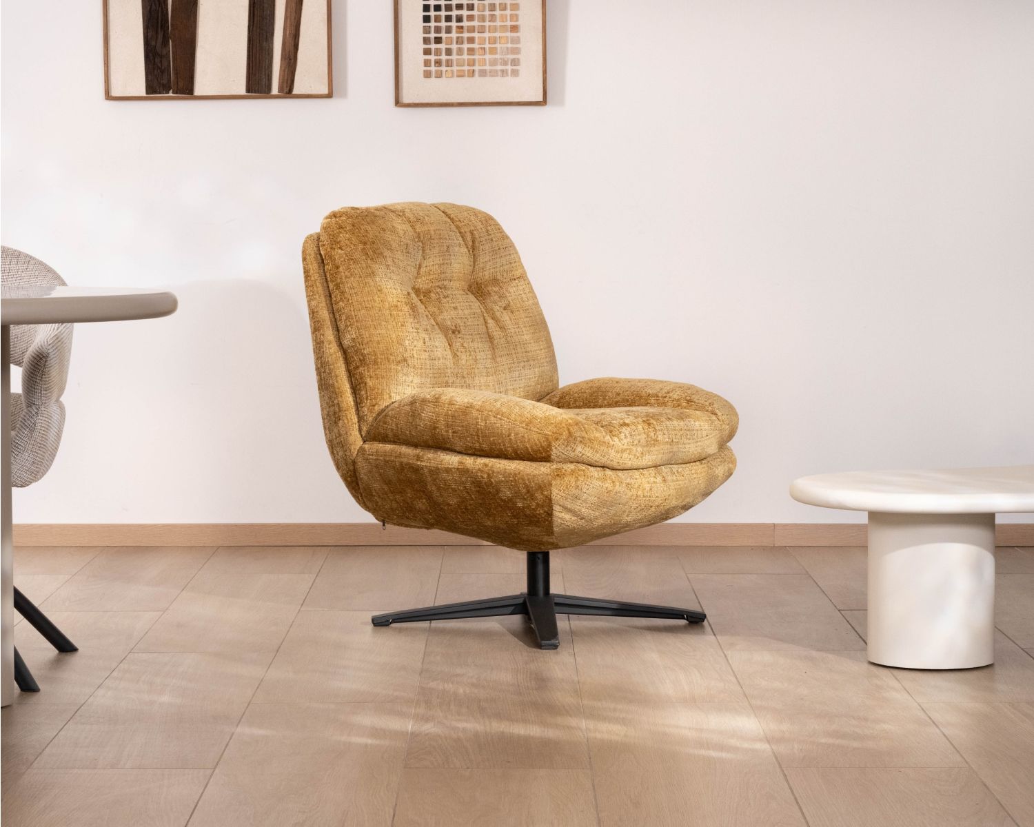 Fauteuil lounge style vintage jaune moutarde “Panama” pivotant 360° confort enveloppant