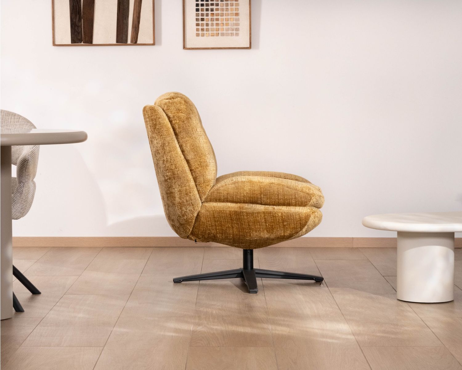 Fauteuil lounge style vintage jaune moutarde “Panama” pivotant 360° confort enveloppant