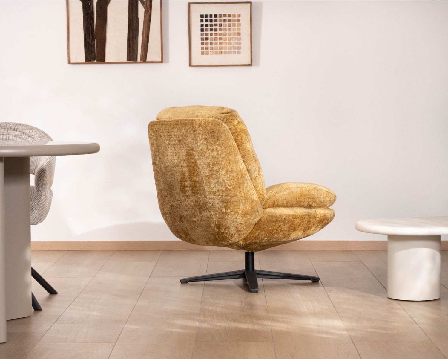 Fauteuil lounge style vintage jaune moutarde “Panama” pivotant 360° confort enveloppant
