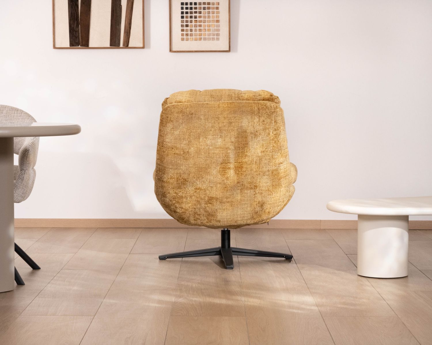 Fauteuil lounge style vintage jaune moutarde “Panama” pivotant 360° confort enveloppant