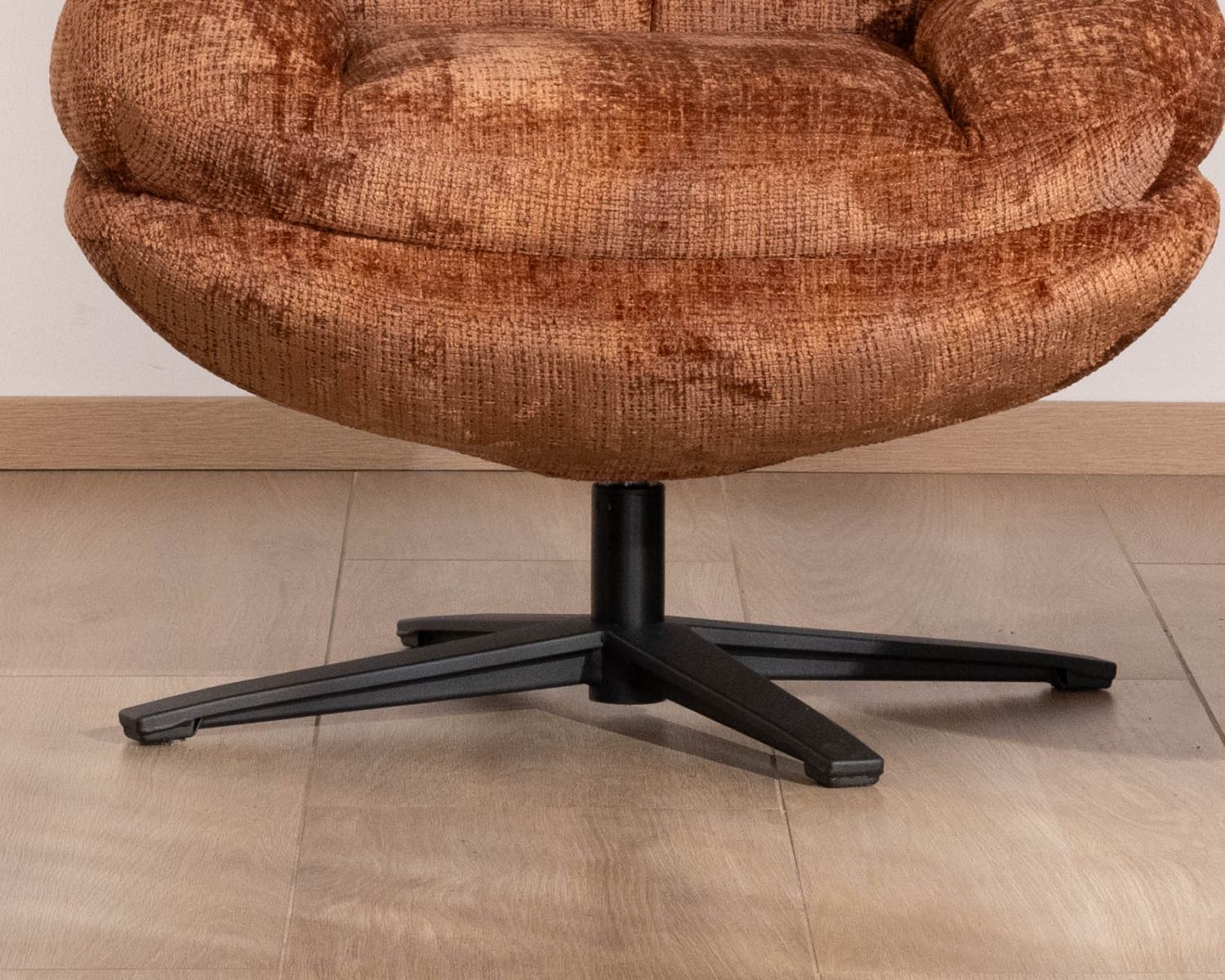 Fauteuil pivotant 360° en tissu bouclettes terracotta “Panama” assise moelleuse et design enveloppant