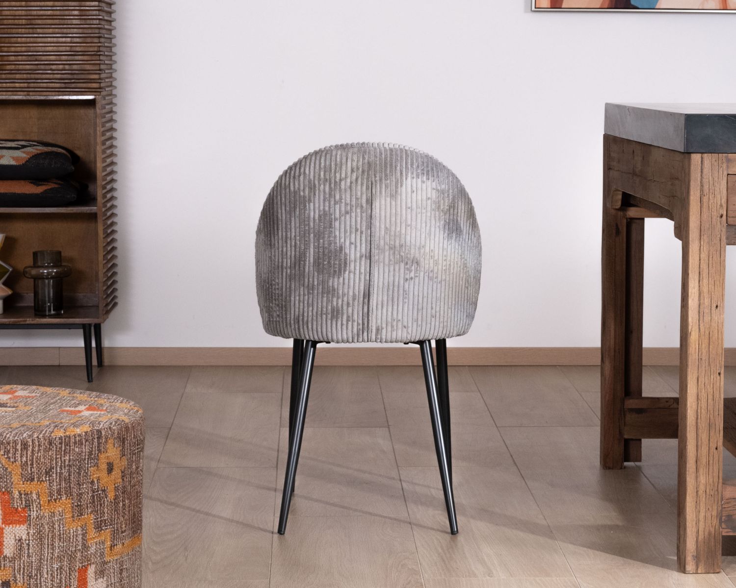 Lot de 4 chaises de repas contemporaines en velours côtelé gris "Bellot"