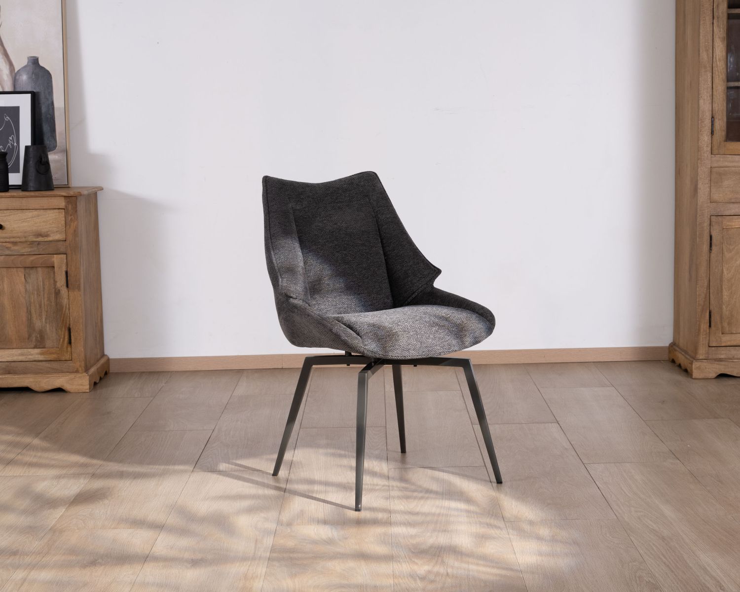 Lot de 2 chaises de repas contemporaines design "Niko" tissu anthracite