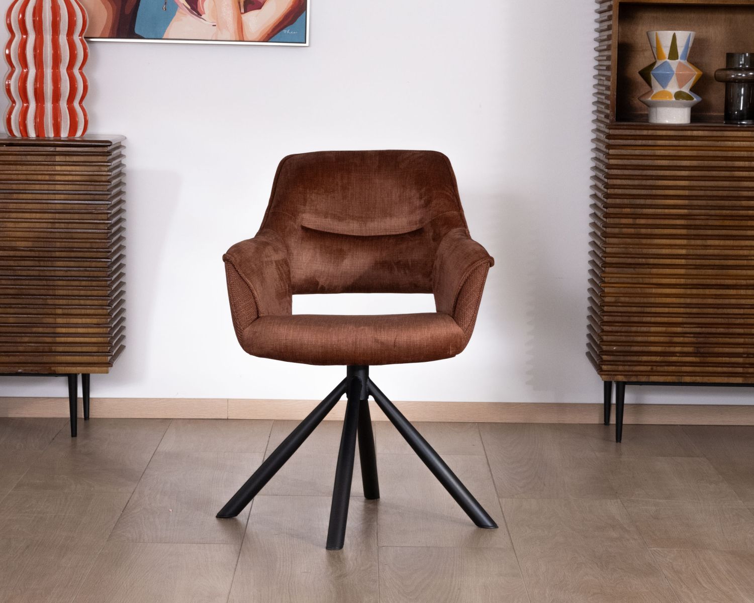Lot de 2 fauteuils de repas pivotants en tissu bi texturé cuivré "Chilko" esprit rétro