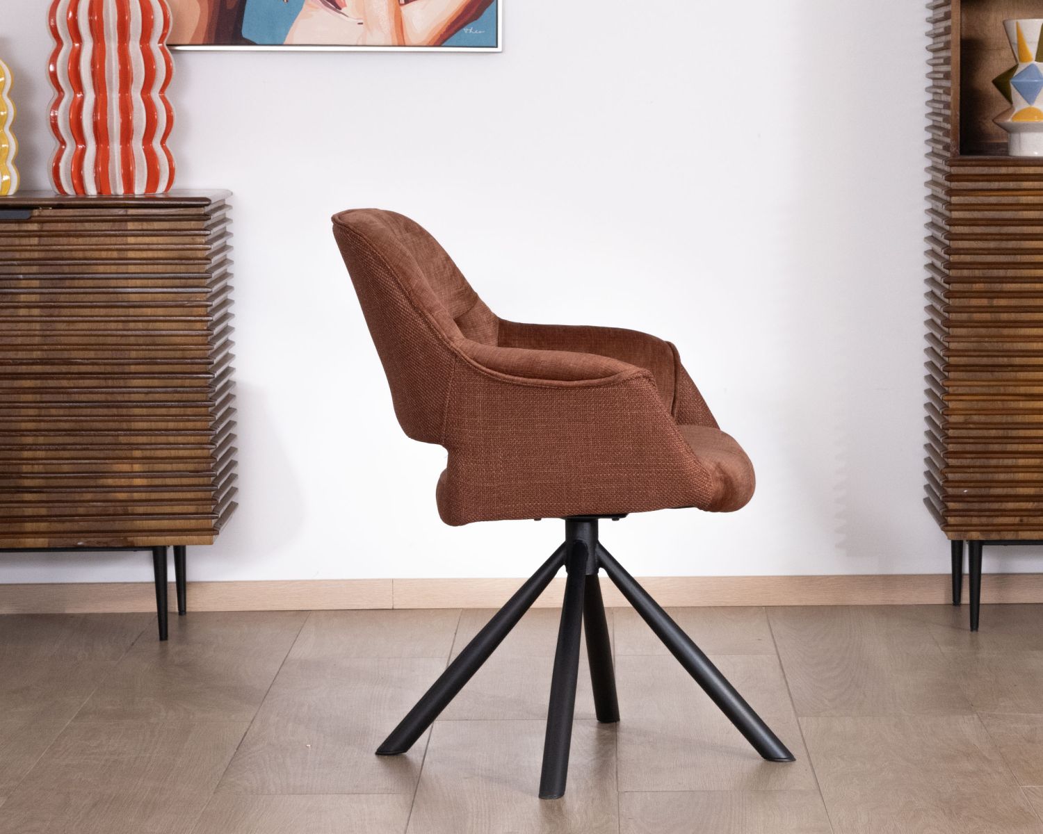 Lot de 2 fauteuils de repas pivotants en tissu bi texturé cuivré "Chilko" esprit rétro