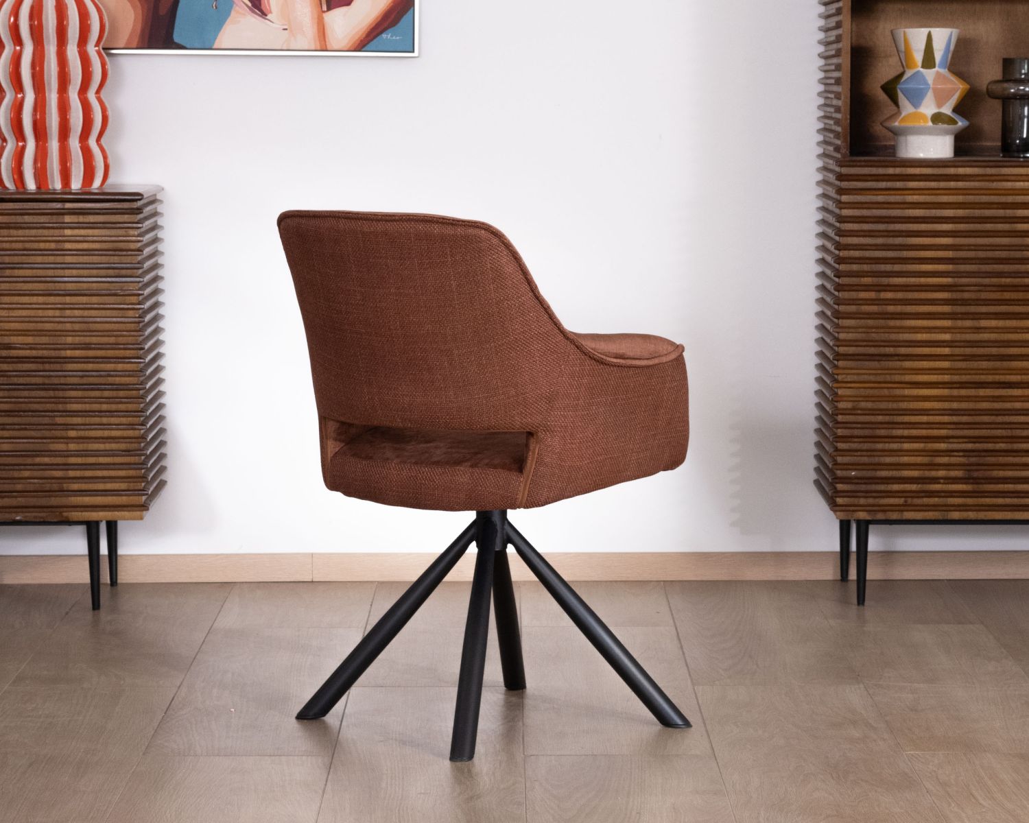 Lot de 2 fauteuils de repas pivotants en tissu bi texturé cuivré "Chilko" esprit rétro