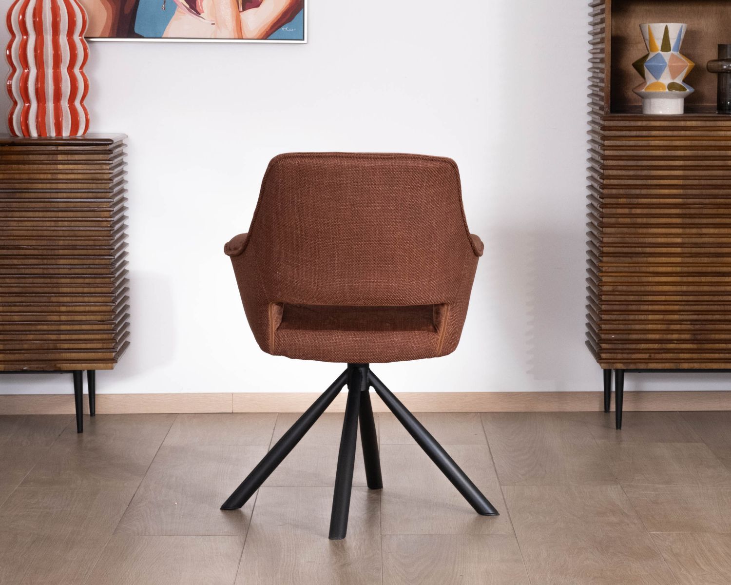 Lot de 2 fauteuils de repas pivotants en tissu bi texturé cuivré "Chilko" esprit rétro