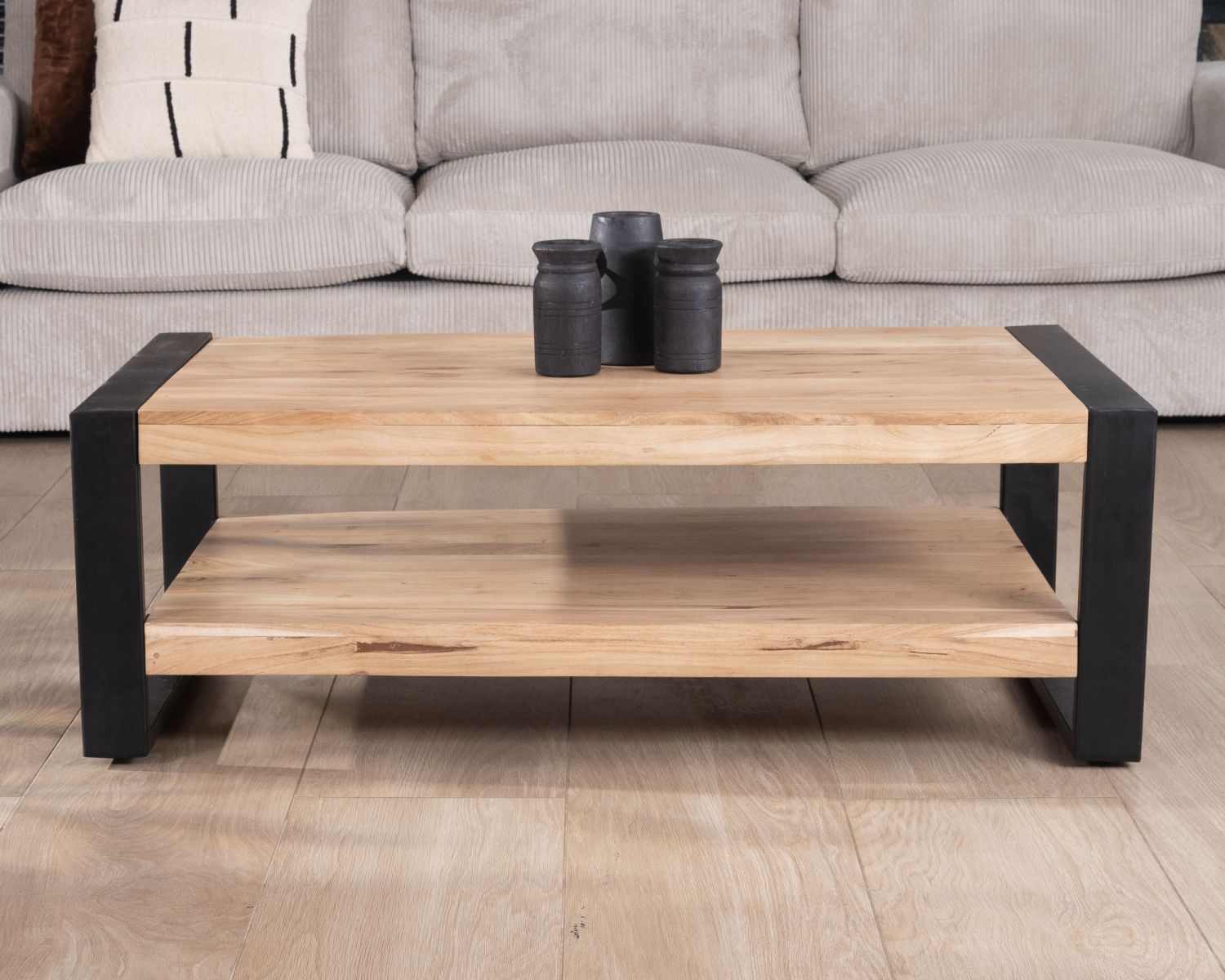 Table de salon 120 cm à double plateau métal et bois "Montréal"