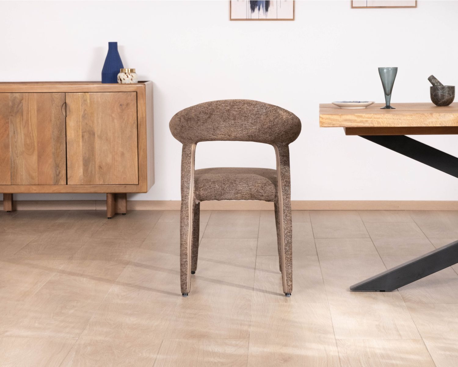Lot de 2 chaises design recouvrement intégral en tissu bouclettes marron "Amarello"