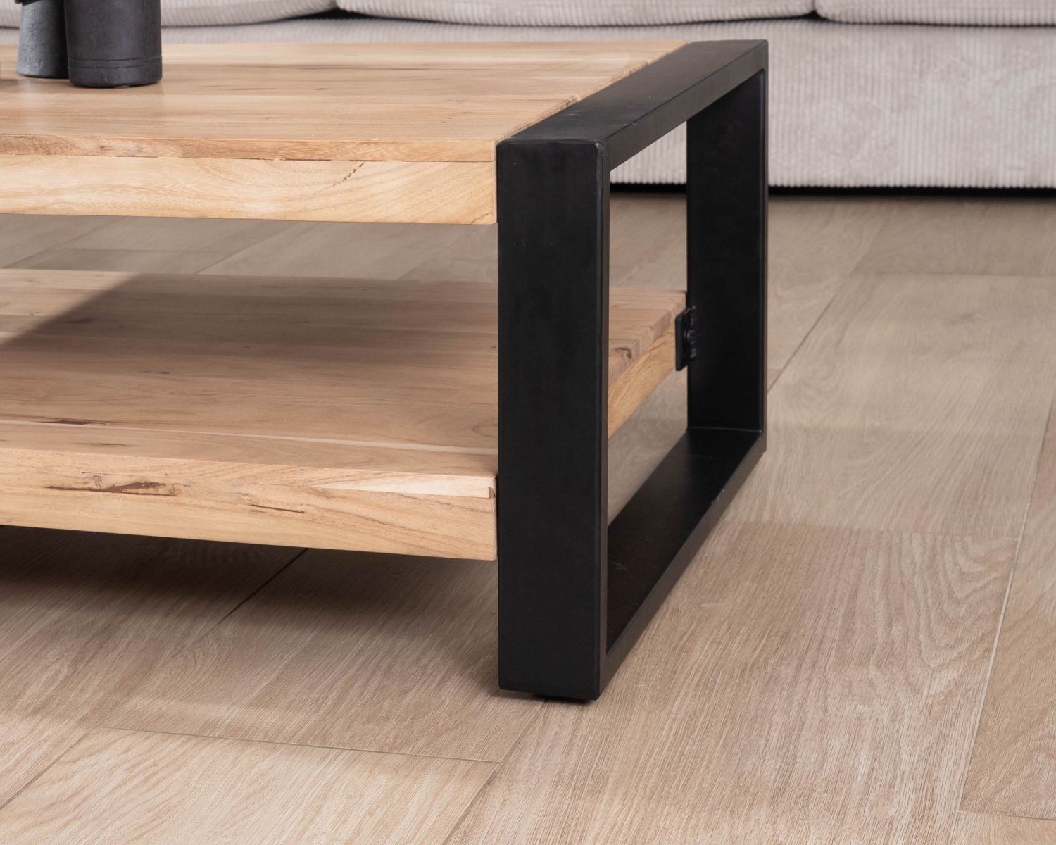 Table de salon 120 cm à double plateau métal et bois "Montréal"