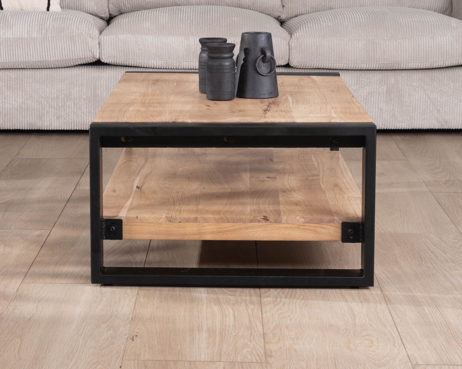 Table de salon 120 cm à double plateau métal et bois "Montréal"