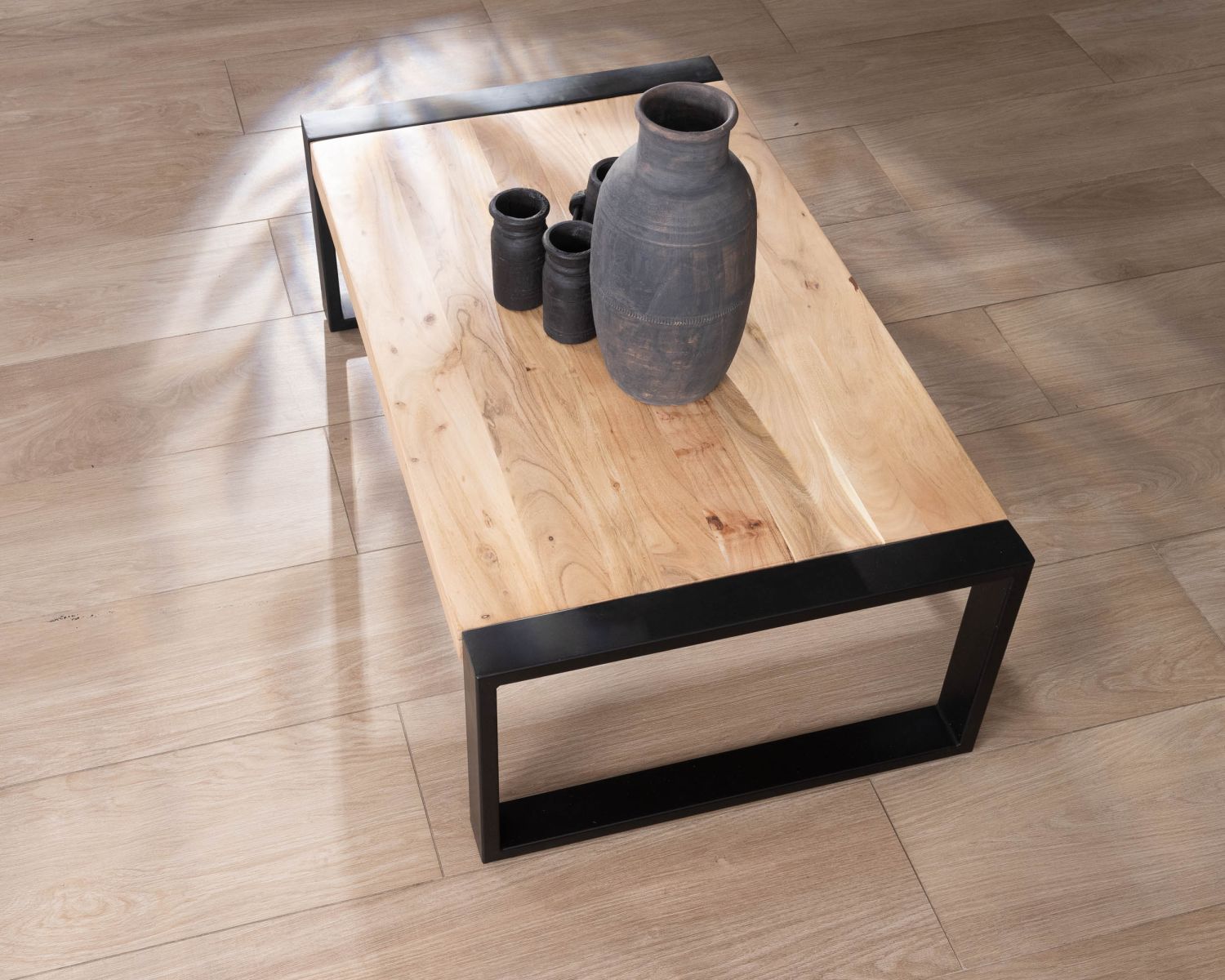 Table basse rectangle de style industriel métal et bois "Montréal"