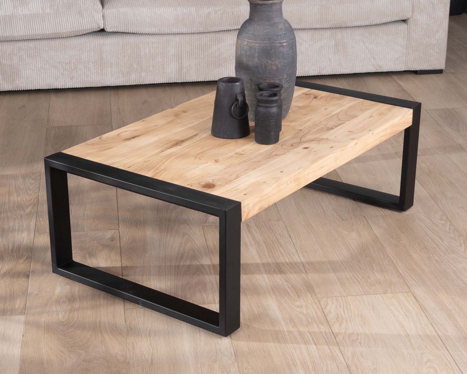 Table basse rectangle de style industriel métal et bois "Montréal"