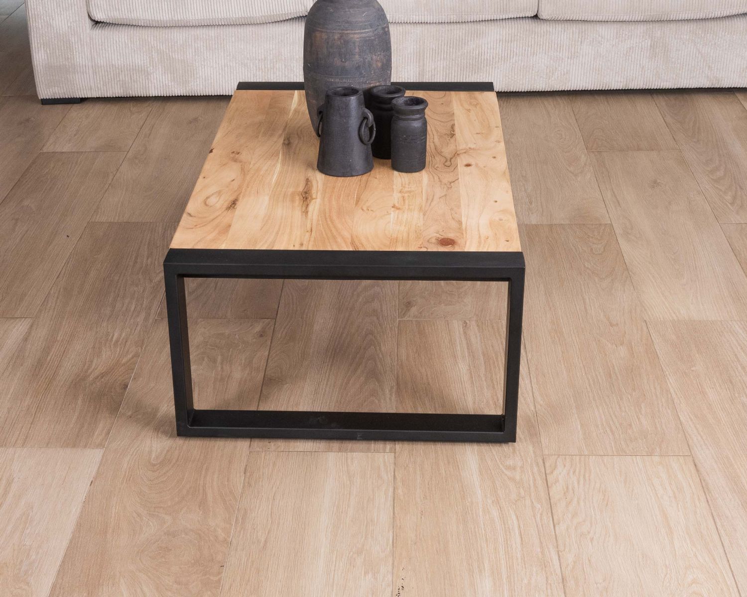 Table basse rectangle de style industriel métal et bois "Montréal"