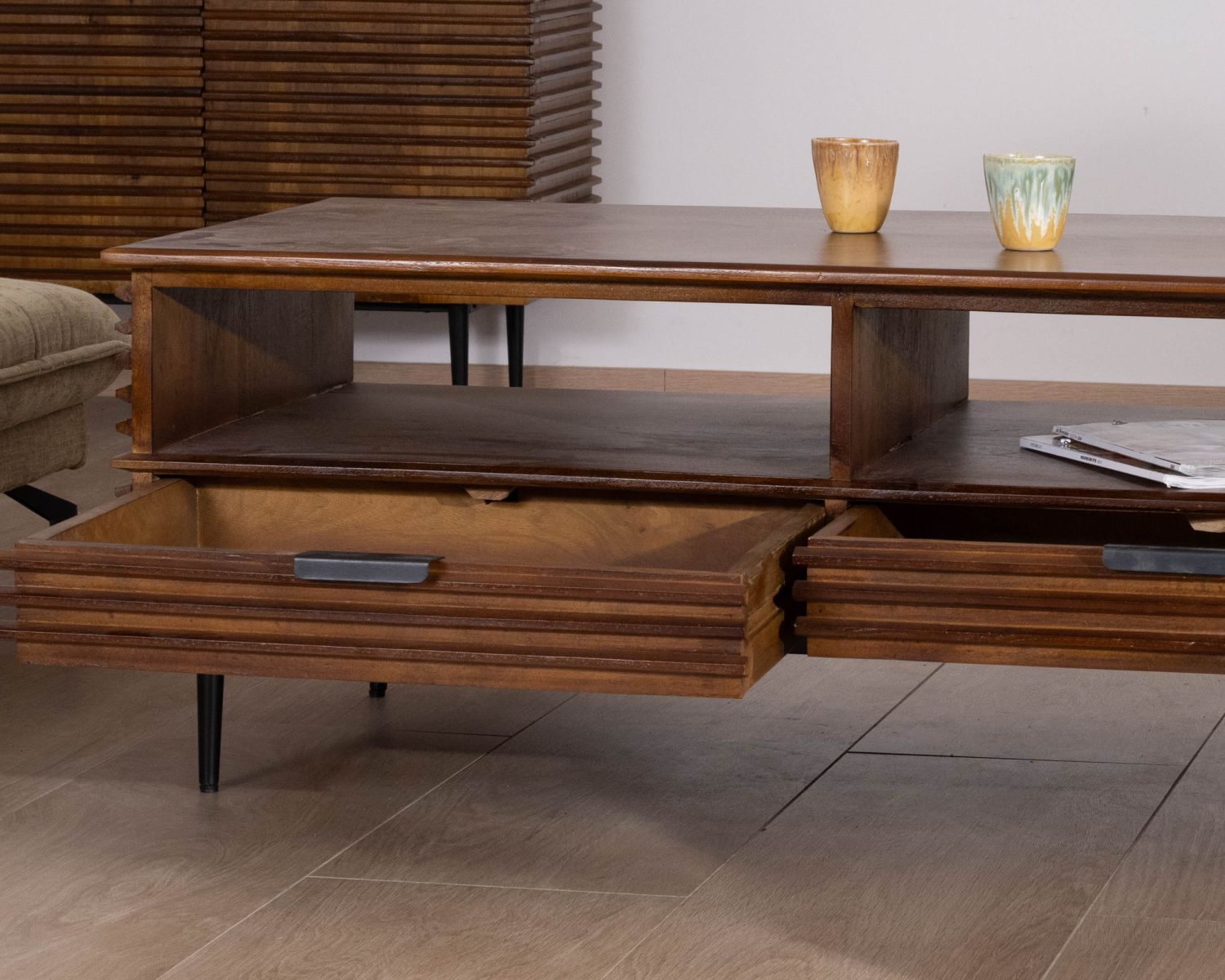 Table de salon style rétro en teck et manguier "Sheffield"