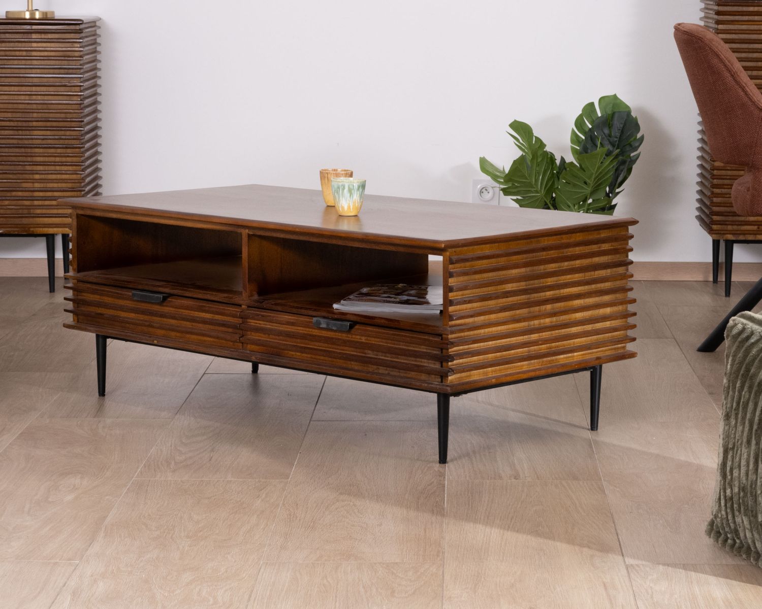 Table de salon style rétro en teck et manguier "Sheffield"