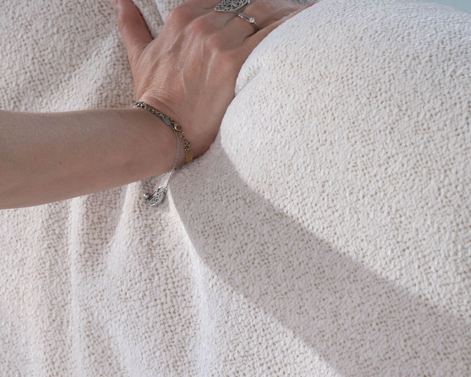 Canapé 3 places en tissu doux aspect chiné blanc "Tuléar"