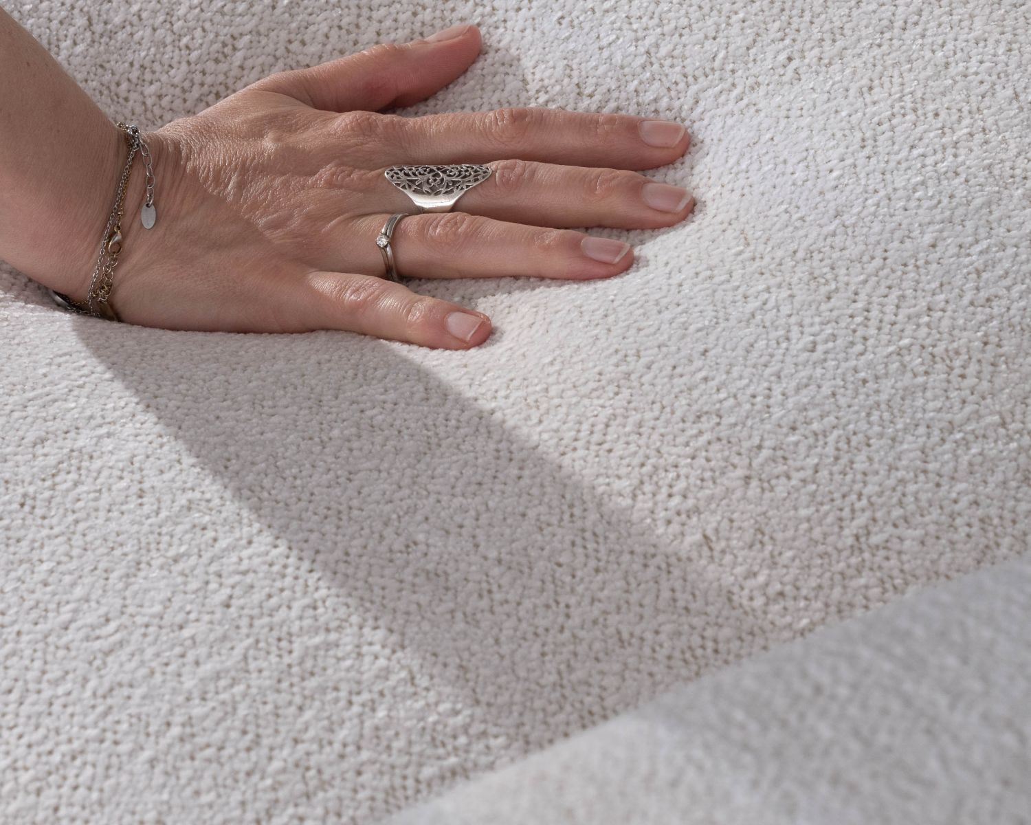 Canapé 3 places en tissu doux aspect chiné blanc "Tuléar"